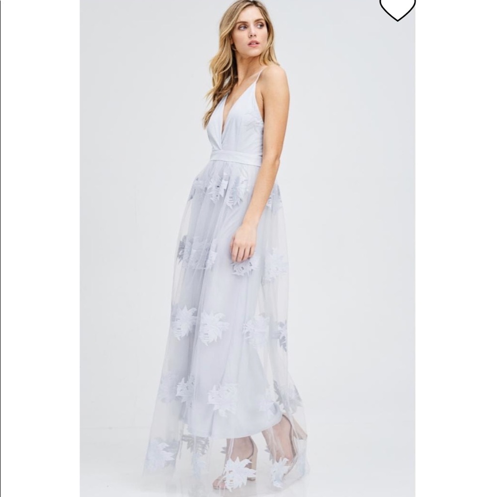 The Clothing Co Floral Blue Grey Prom Dress LD2267 - Picture 2 of 7